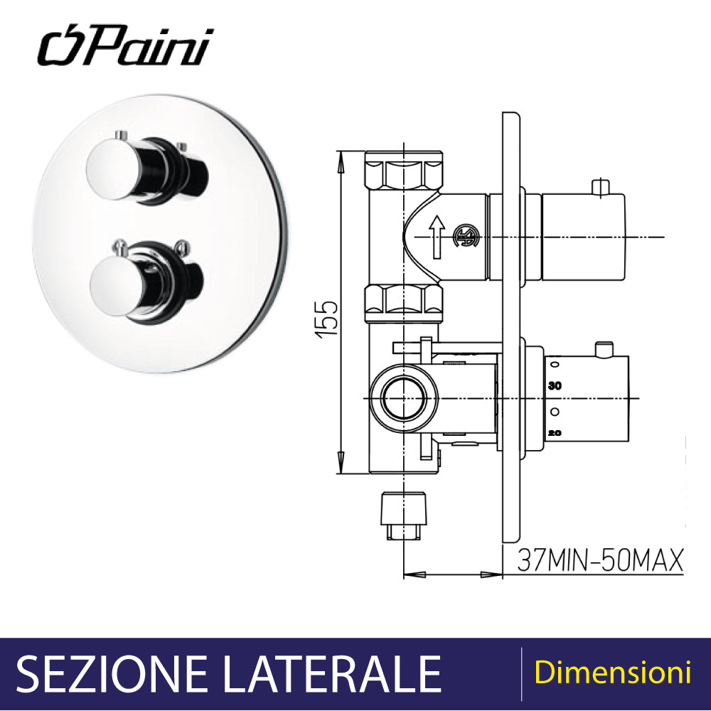 Miscelatore doccia incasso termostatico Disco cromo — Paini