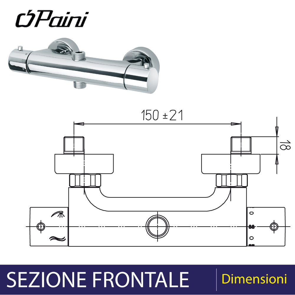 Miscelatore termostatico doccia con deviatore a 2 vie Disco cromo — Paini