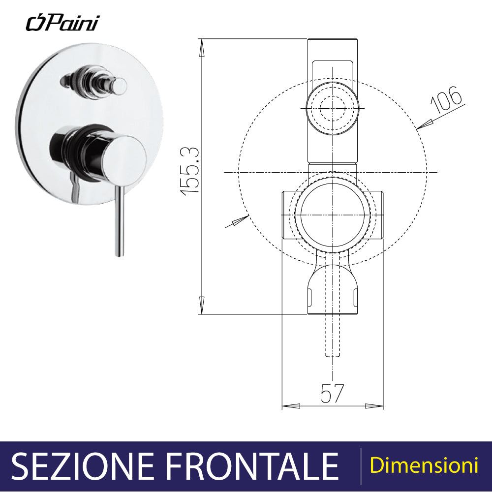 Miscelatore doccia incasso con deviatore new disco cromo — Paini