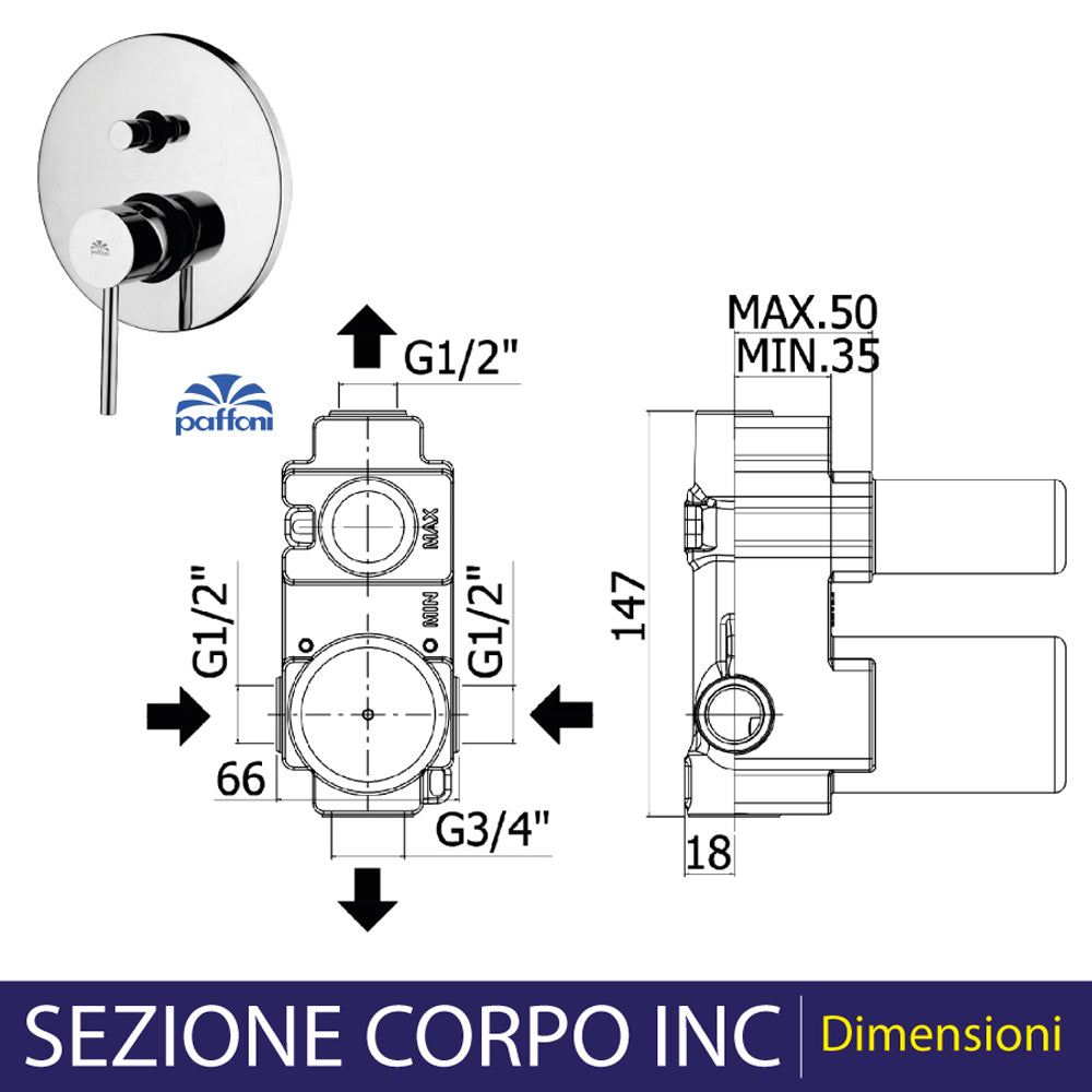 Miscelatore incasso doccia con deviatore Stick cromo — Paffoni
