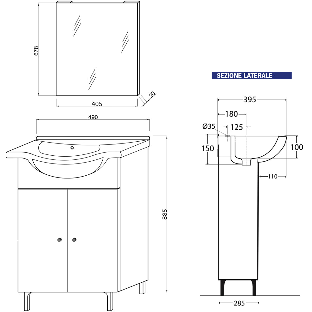 Composizione mobile da bagno stella NEW" bianco lucido - 50 cm — Savini Due