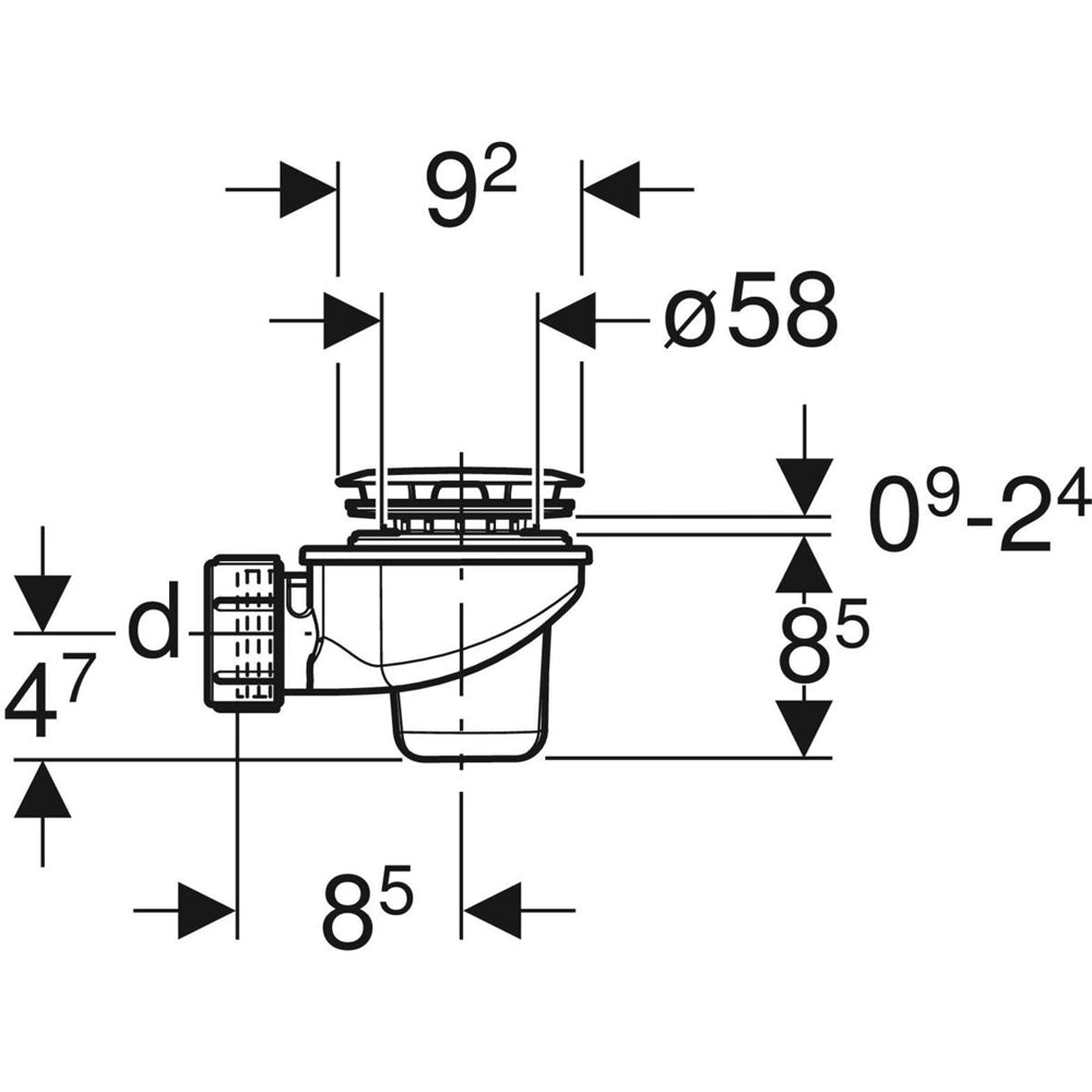 Piletta di scarico per piatto doccia Ø60 con piattello uscita Ø40 x H.85 mm — Geberit
