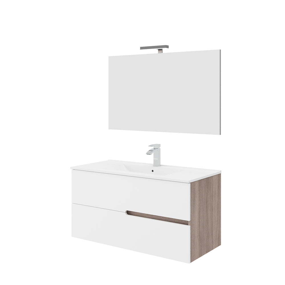 Composizione mobile da bagno Eva100 rovere Fumo/ bianco lucido — Savini Due