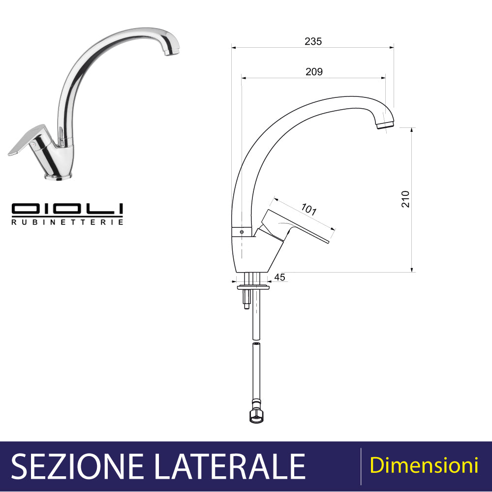 Miscelatore lavello cucina king canna similfusa cromo — Oioli