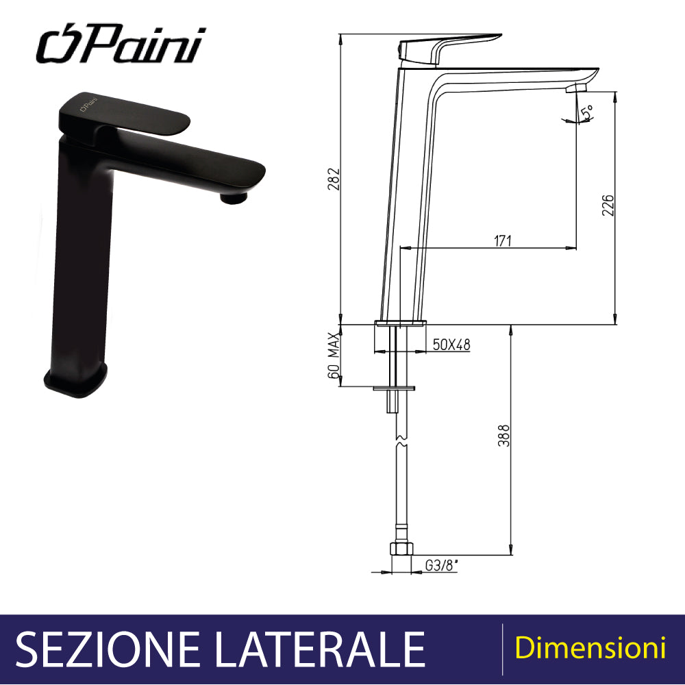 Miscelatore lavabo alto Nove nero opaco — Paini