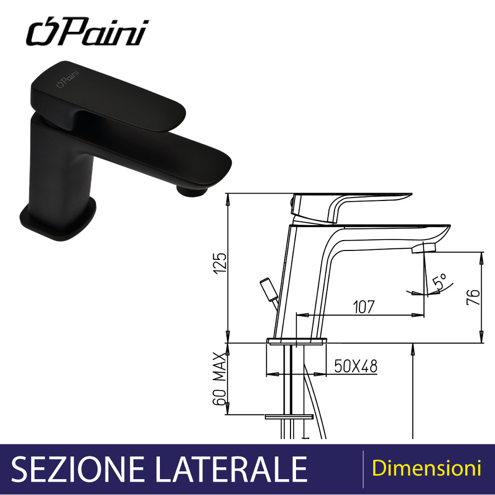 Miscelatore lavabo Nove nero opaco + piletta 1"1/4 — Paini