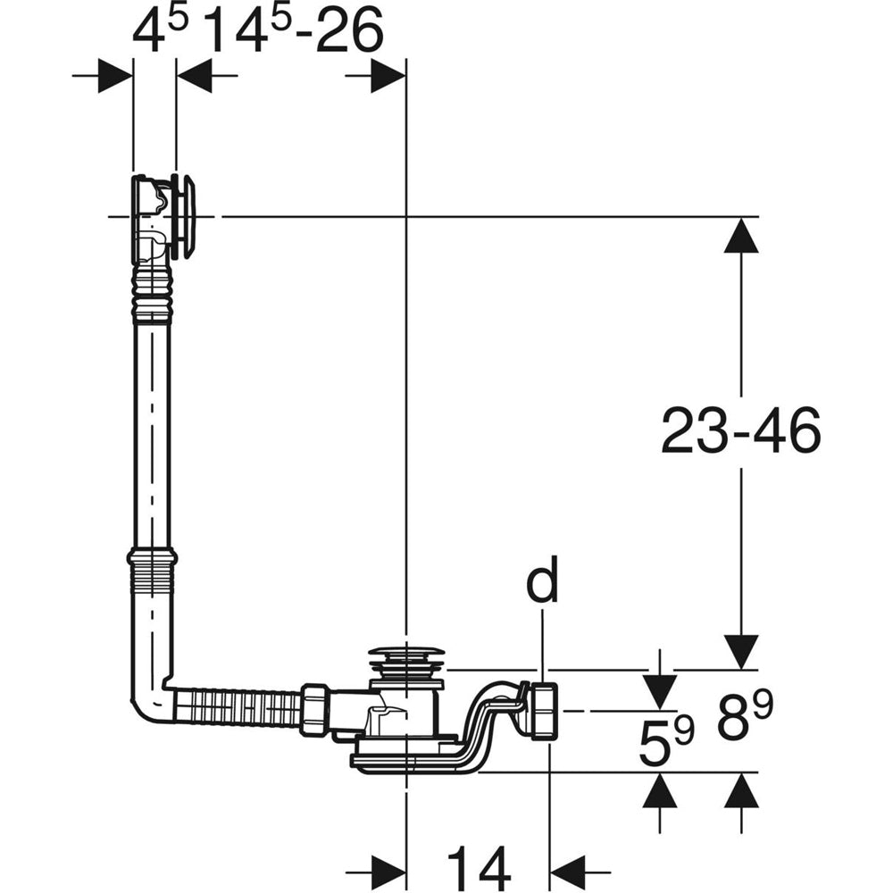 Colonna di scarico vasca con azionamento pushcontrol Ø 52 cromo lucido - L.26 cm — Geberit