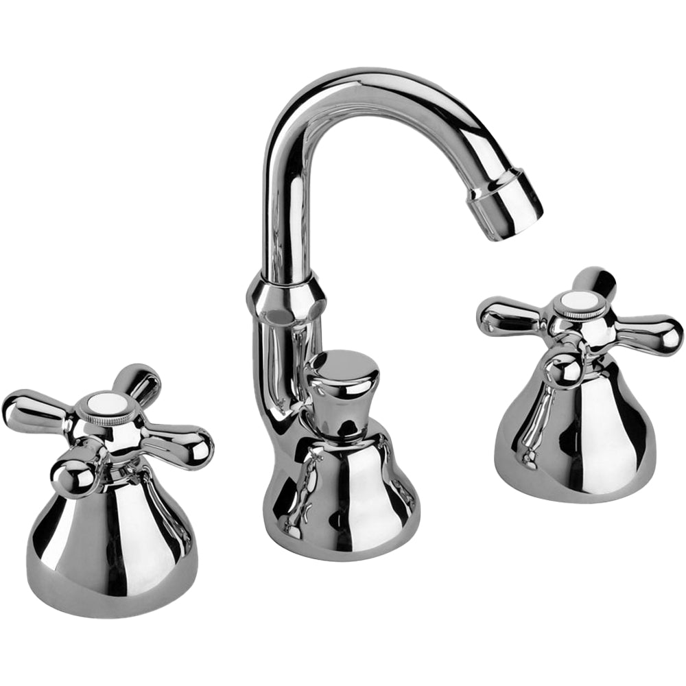Batteria bidet a tre fori con bocca alta orientabile Liberty cromo + piletta 1"1/4 — Paini