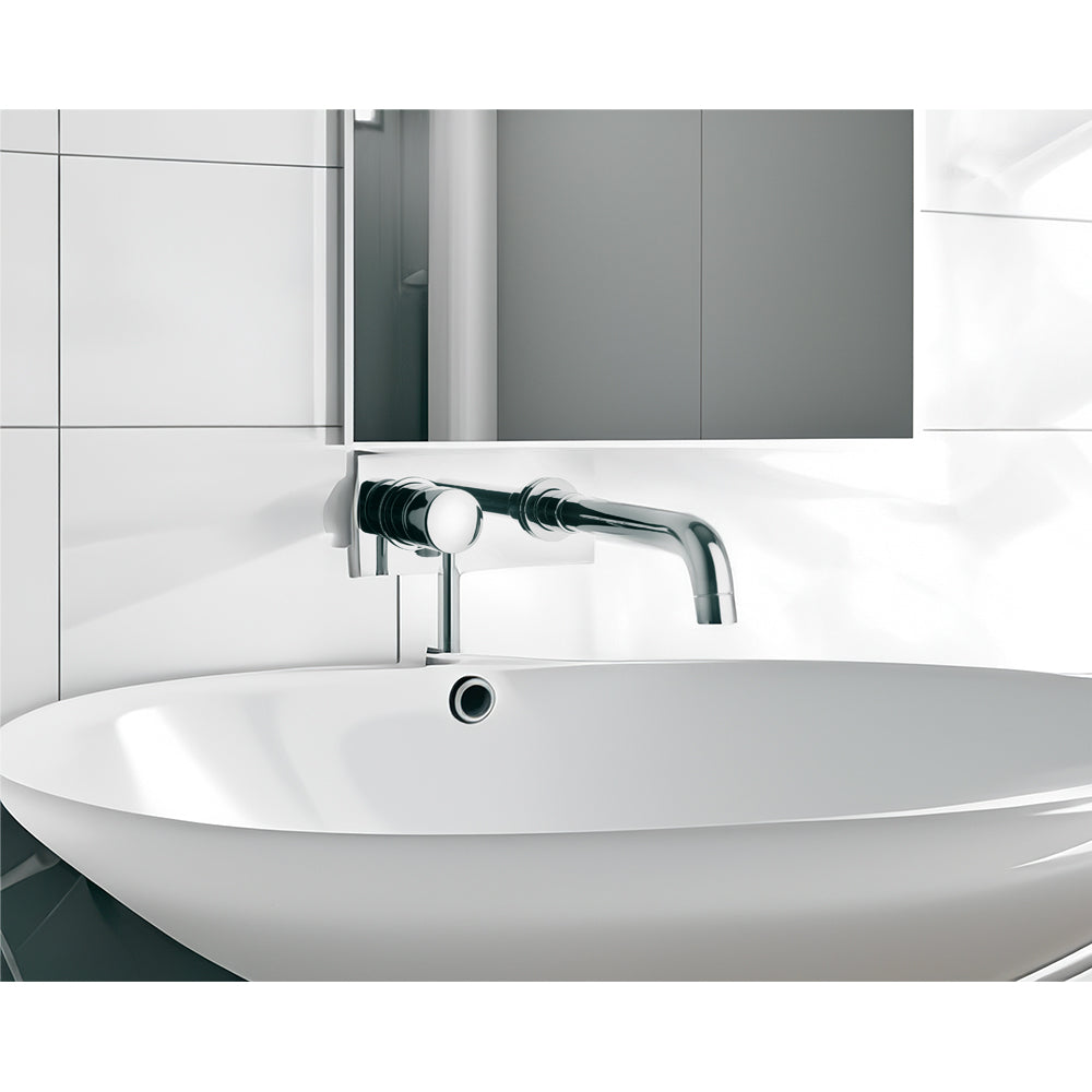 Miscelatore lavabo new DISCO" bocca a muro cromo + piletta 1"1/4 — Paini
