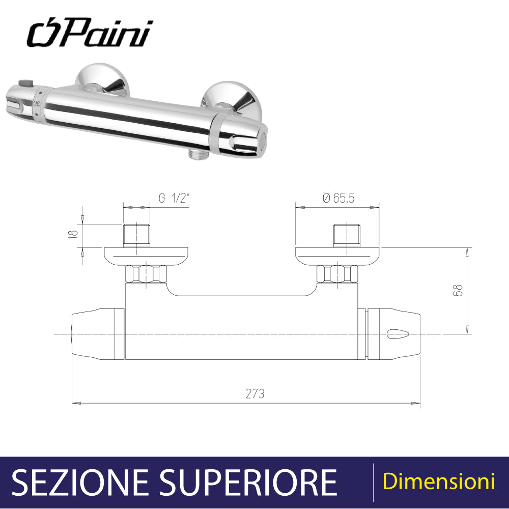 Miscelatore doccia esterno termostatico 2t cromo — Paini