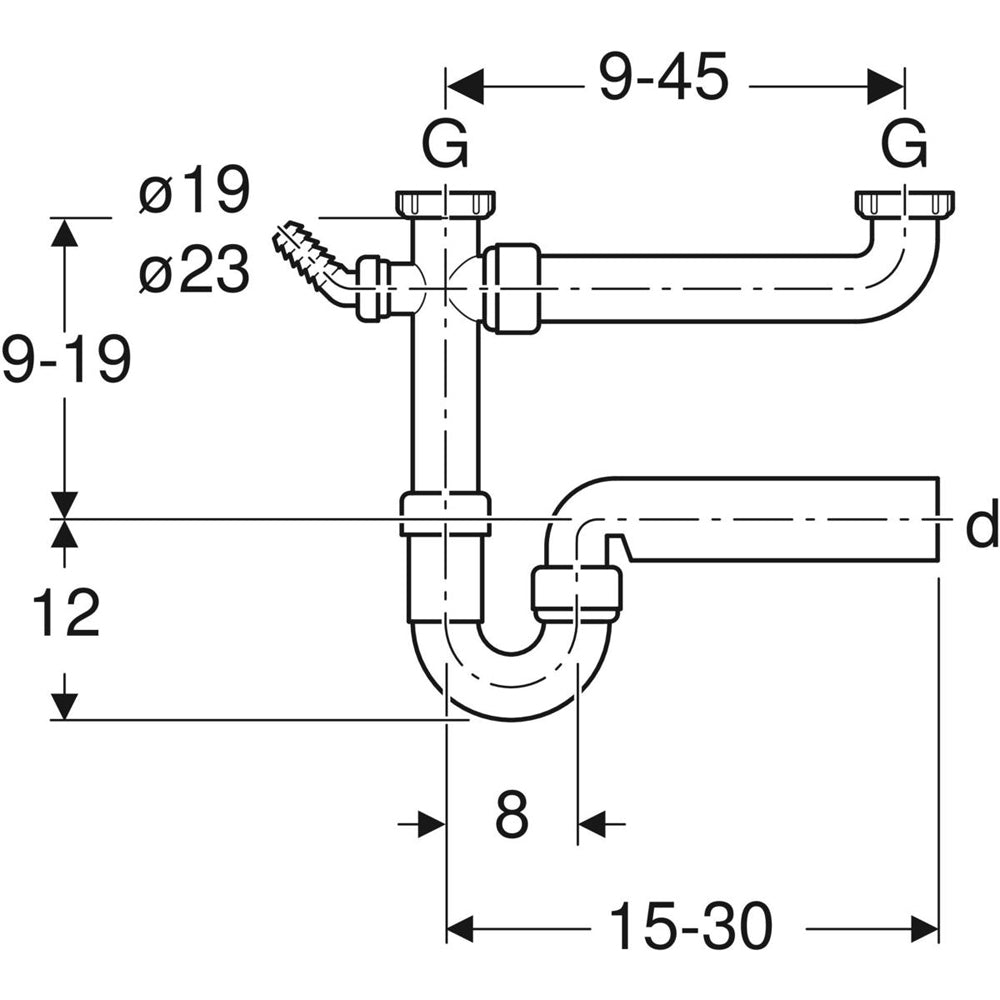 Sifone per lavello a 2 vie con attacco lavastoviglie 1"1/2 x Ø40 mm — Geberit