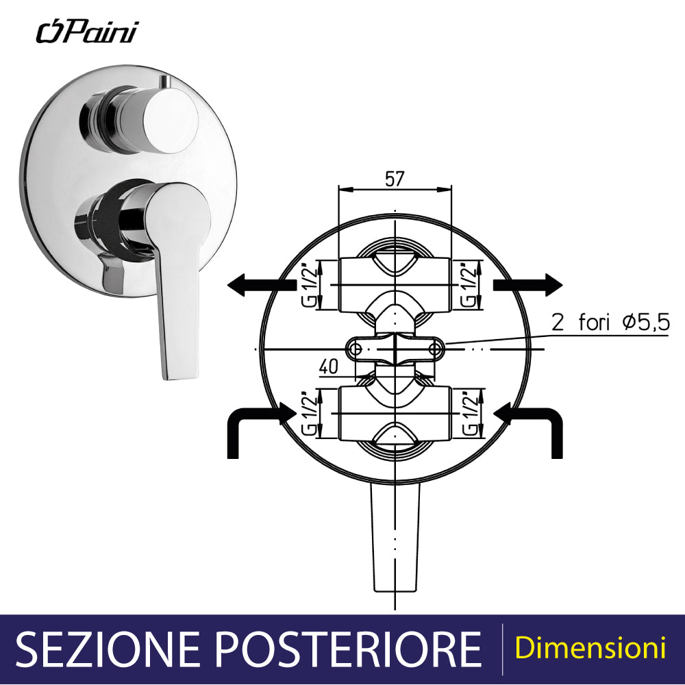 Miscelatore incasso doccia con deviatore le MANS" cromo — Paini