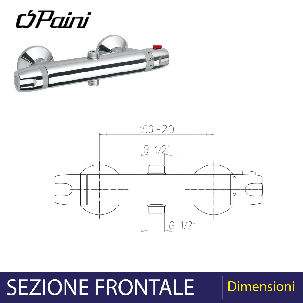 Gruppo termostatico doccia con deviatore 2 uscite 2t cromo — Paini