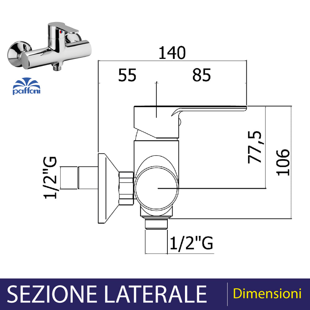 Miscelatore doccia esterno Blu cromo - 1/2" — Paffoni