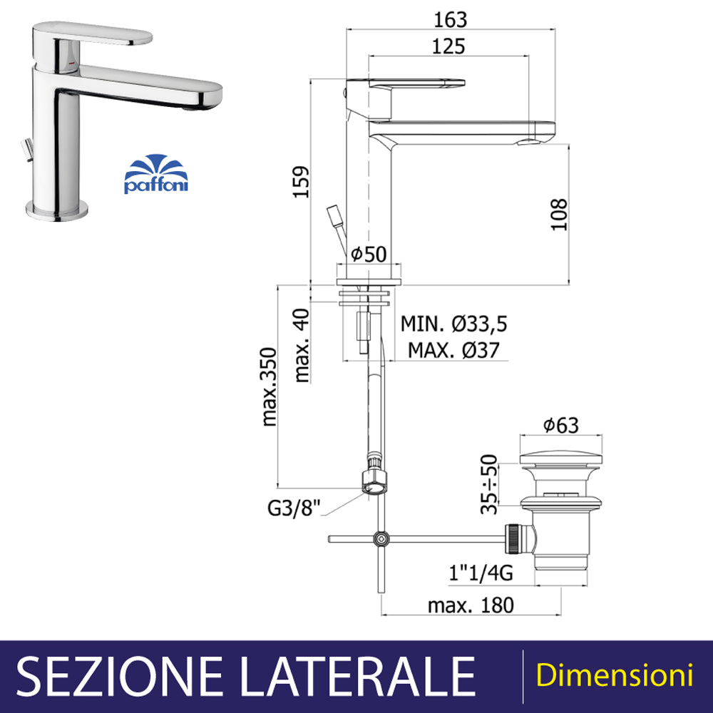 Miscelatore lavabo Candy cromo + piletta 1"1/4 — Paffoni