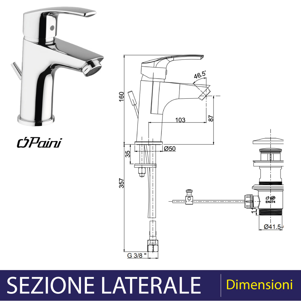 Miscelatore lavabo new BERRY" cromo + piletta 1"1/4 — Paini