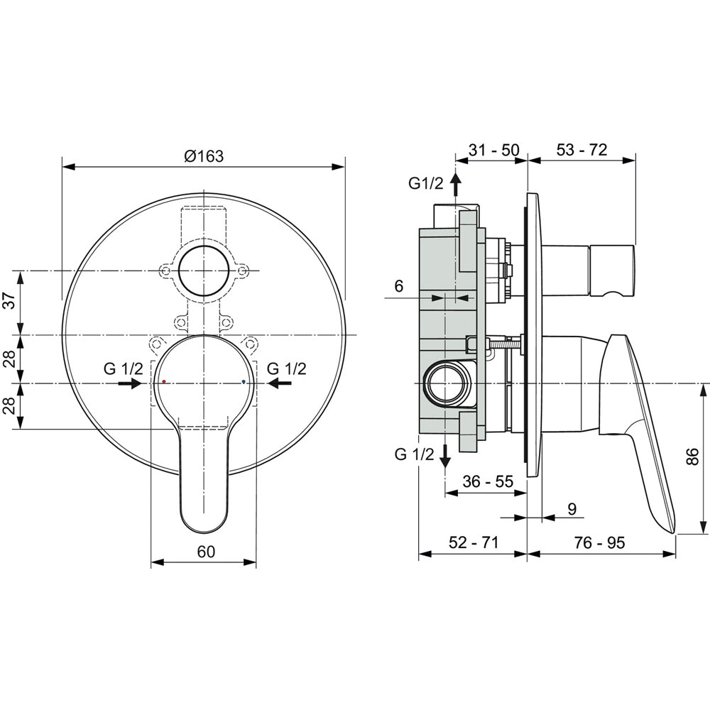 Miscelatore incasso doccia con deviatore alpha cromo — Ideal Standard