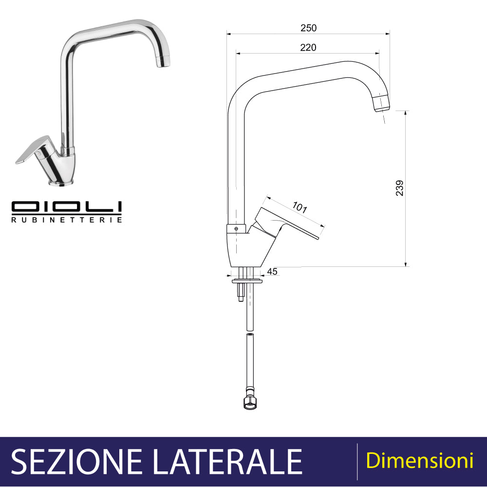 Miscelatore lavello king canna ad l cromo — Oioli