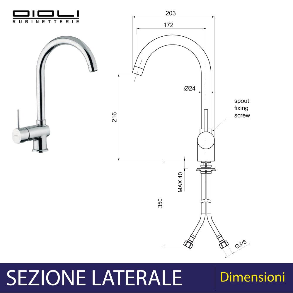 Miscelatore lavello laterale con canna a ponte Micro cromo — Oioli