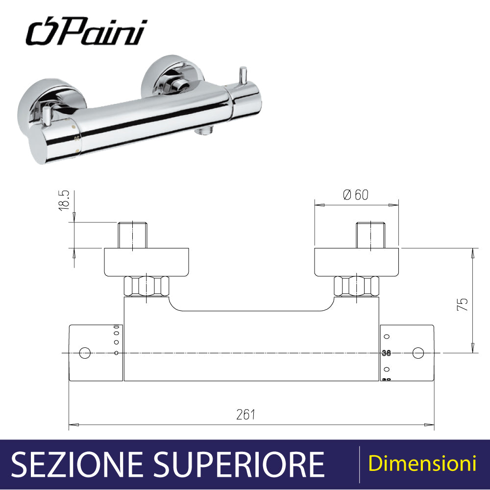 Miscelatore doccia esterno termostatico Disco cromo — Paini
