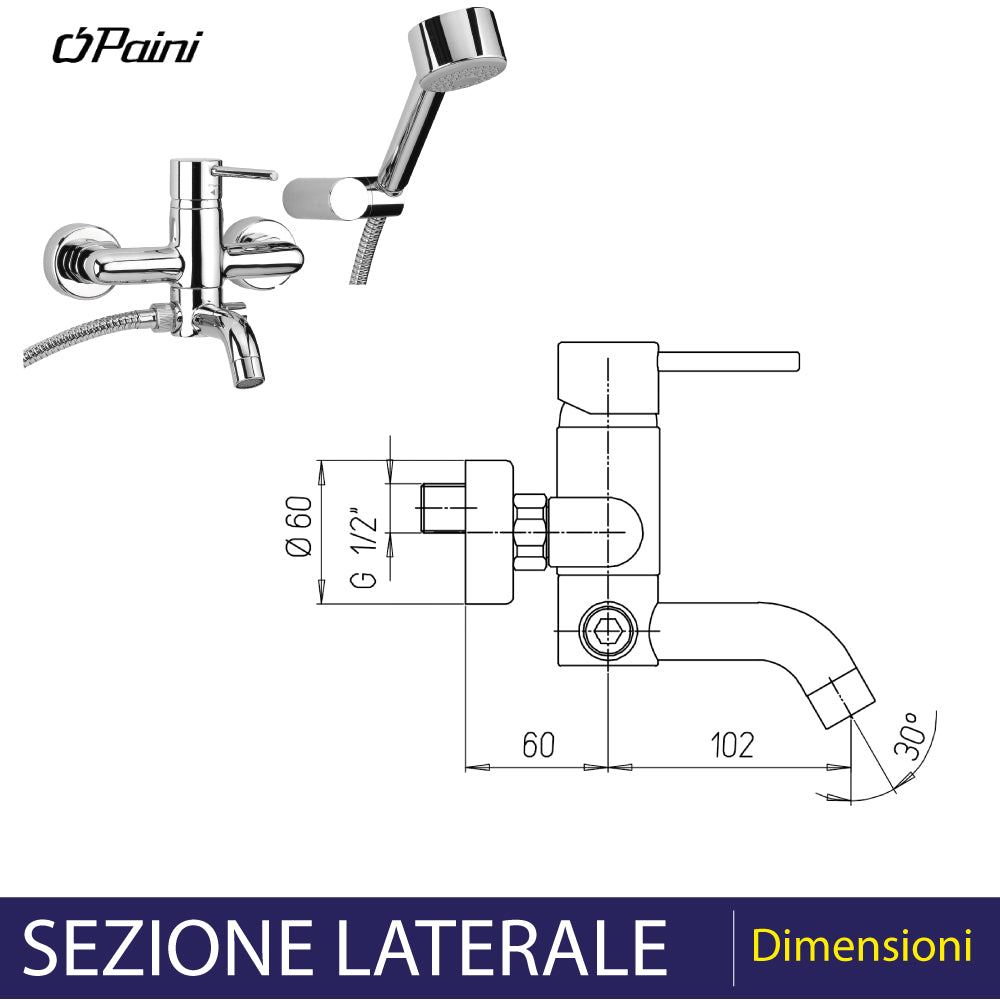 Miscelatore vasca esterno new DISCO" cromo + set doccia — Paini