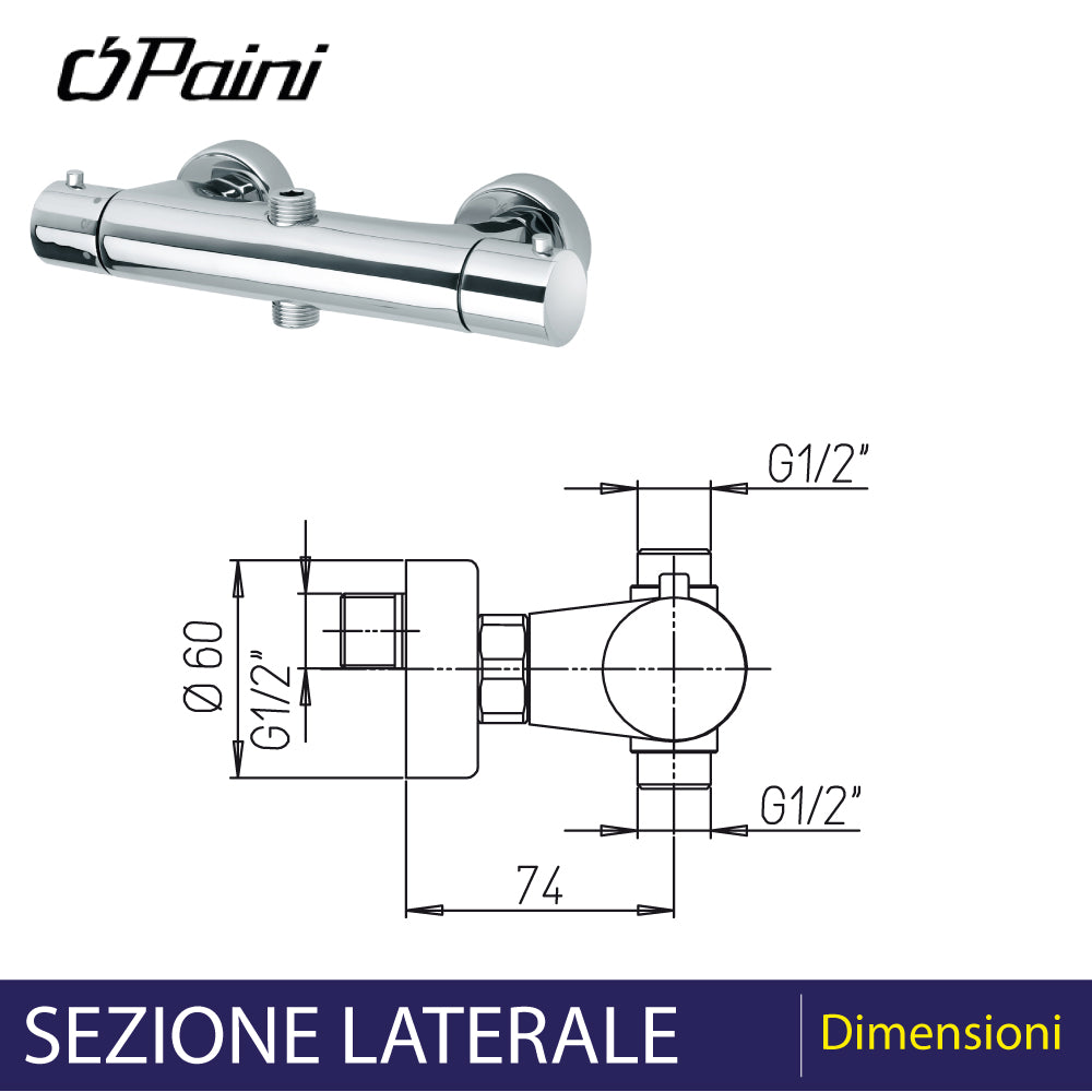 Miscelatore termostatico doccia con deviatore a 2 vie Disco cromo — Paini