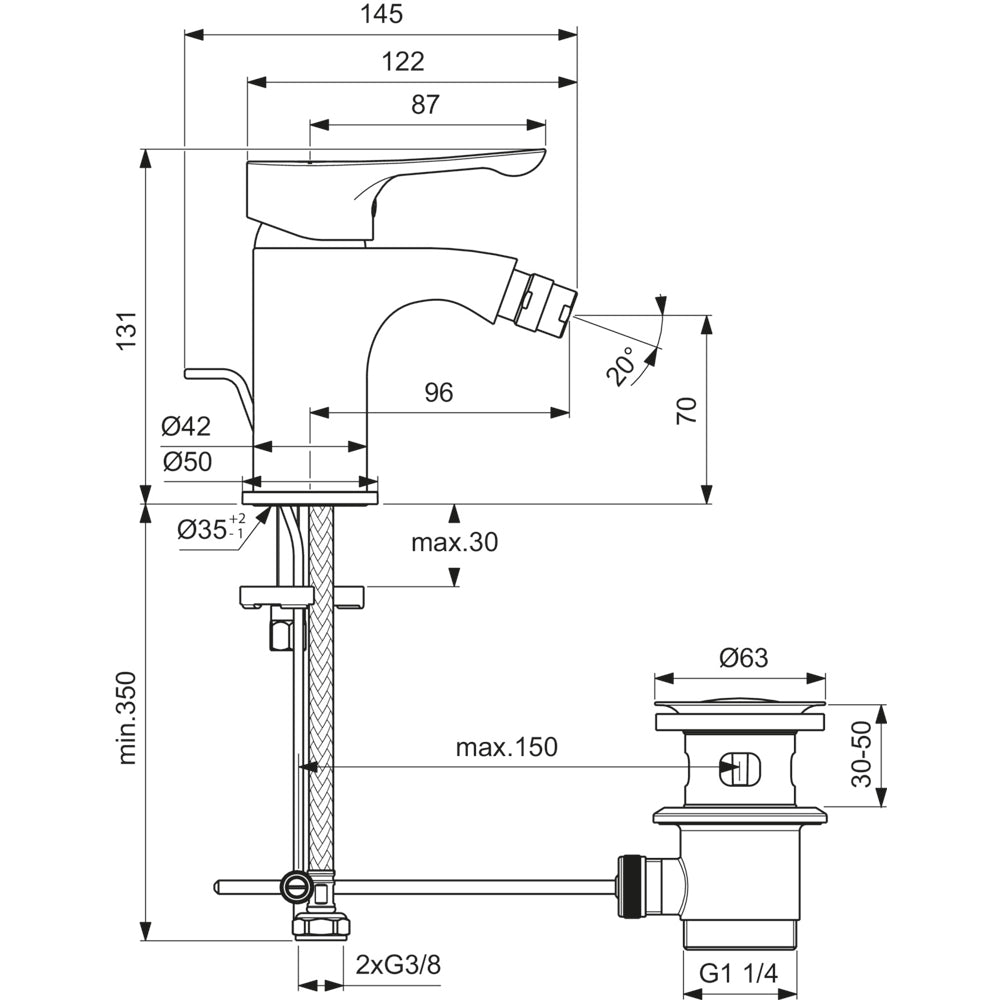 Miscelatore bidet alpha cromo + piletta 1"1/4 — Ideal Standard
