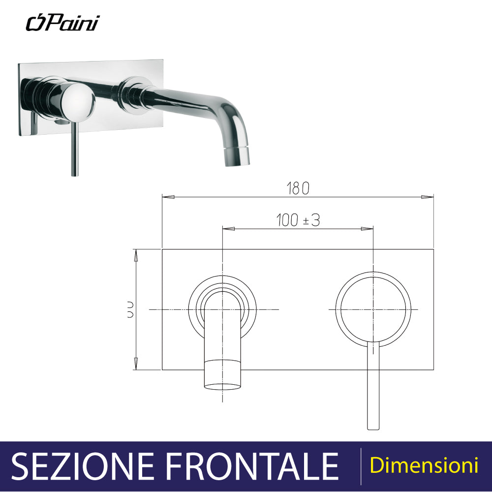 Miscelatore lavabo new DISCO" bocca a muro cromo + piletta 1"1/4 — Paini