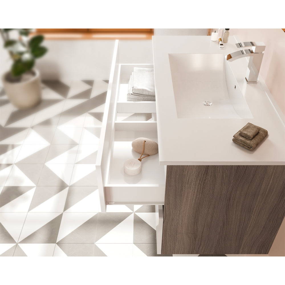 Composizione mobile da bagno Eva100 rovere Fumo/ bianco lucido — Savini Due
