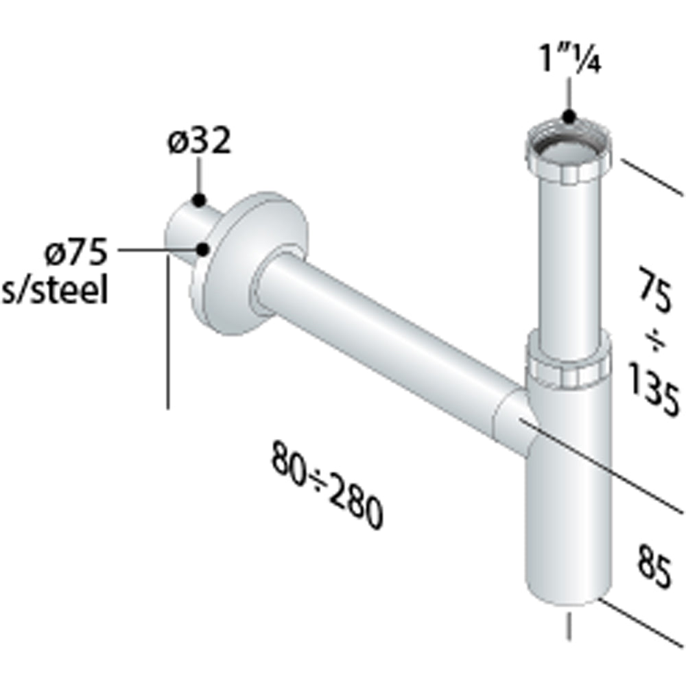 Sifone d'arredo tondo per lavabo Jolly cromato Ø32 x 250 mm -1"1/4 — OMP