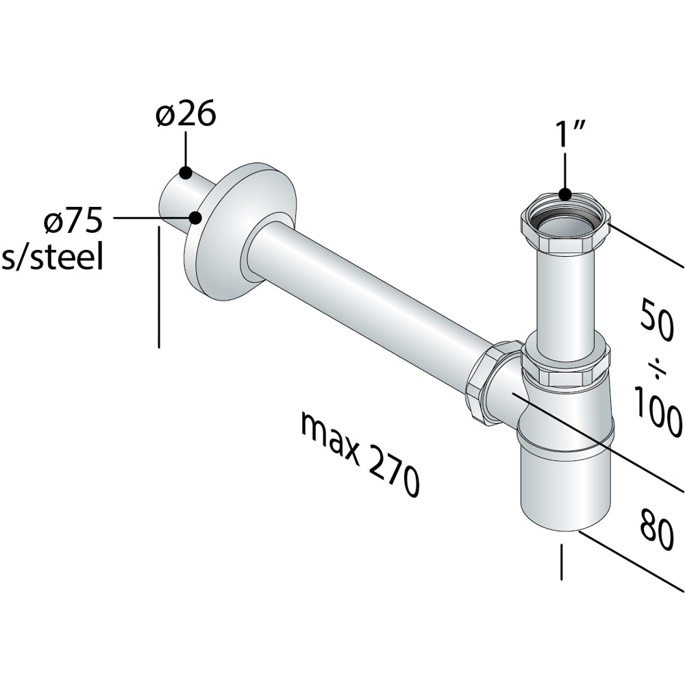Sifone per lavabo e bidet a bottiglia in ottone Europa tea 1" - Ø26 x 250 mm — OMP