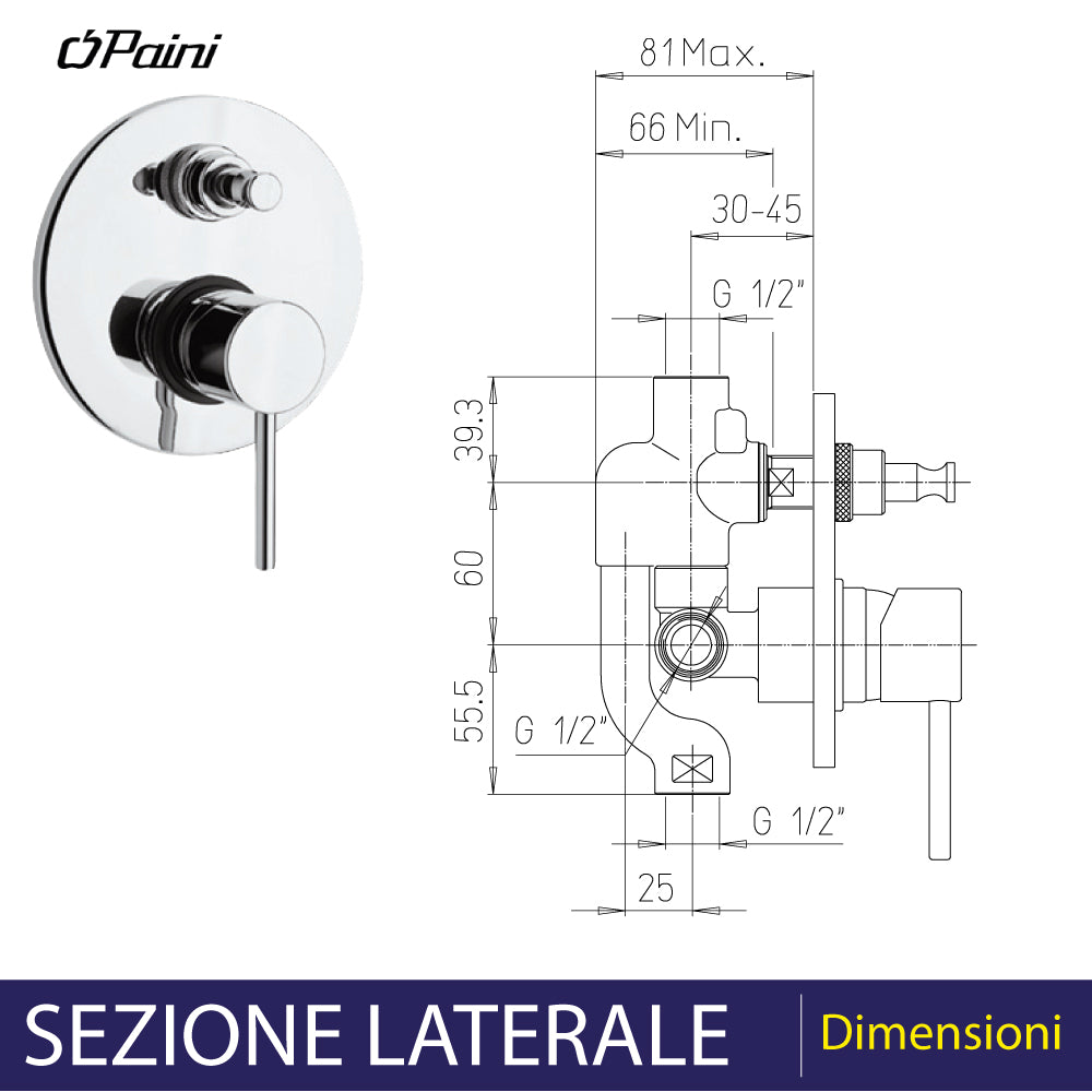 Miscelatore doccia incasso con deviatore new disco cromo — Paini