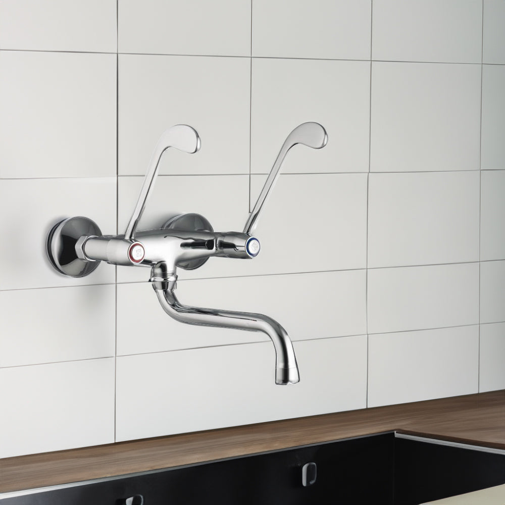 Miscelatore lavello a muro con doppia leva clinica cromo - 1/2" — Porta & Bini