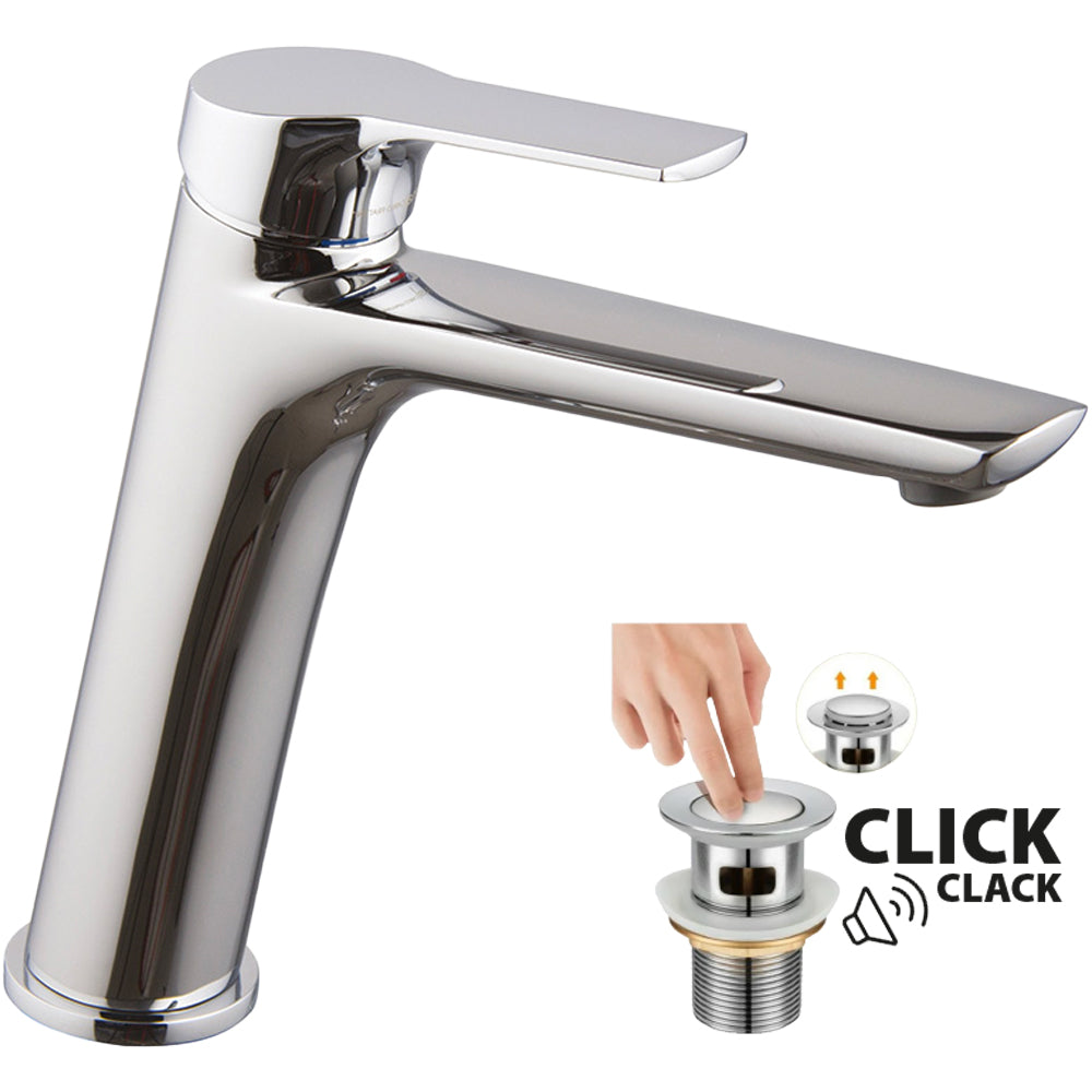 Miscelatore lavabo prolungato serie 4" con leva chiusa cromo + piletta 1"1/4 — FIMA