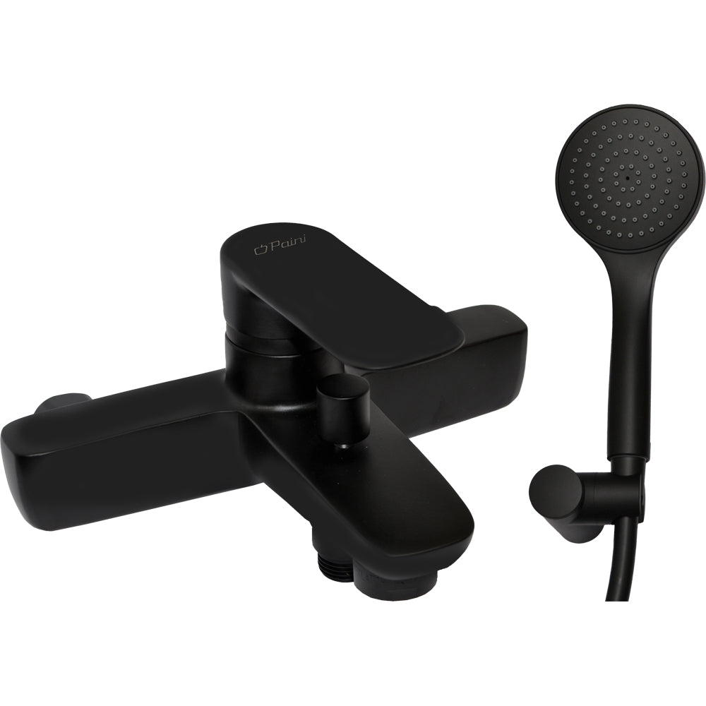 Miscelatore vasca esterno Nove nero opaco + set doccia — Paini