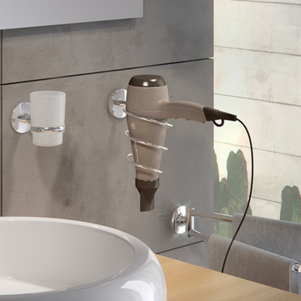 Porta asciugacapelli con placca tonda cromo lucido — GEDY