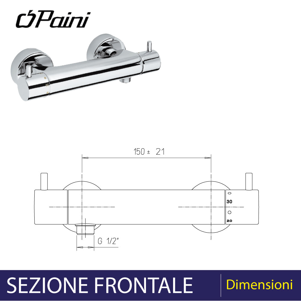 Miscelatore doccia esterno termostatico Disco cromo — Paini