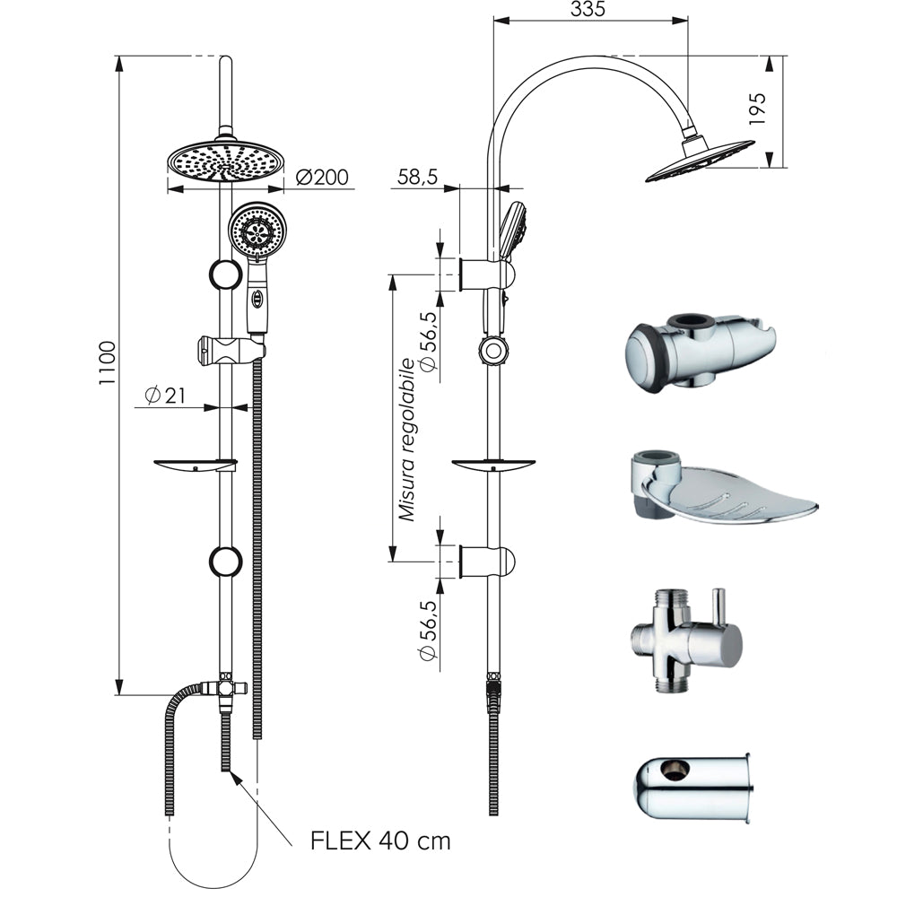 Set colonna doccia monogetto smart TONDA" cromo con deviatore 1/2"