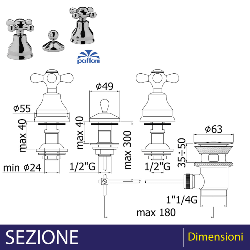 Batteria bidet iris bronzo + piletta 1"1/4 — Paffoni
