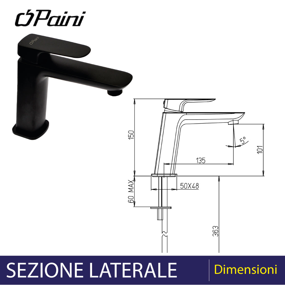 Miscelatore lavabo medio Nove nero opaco — Paini