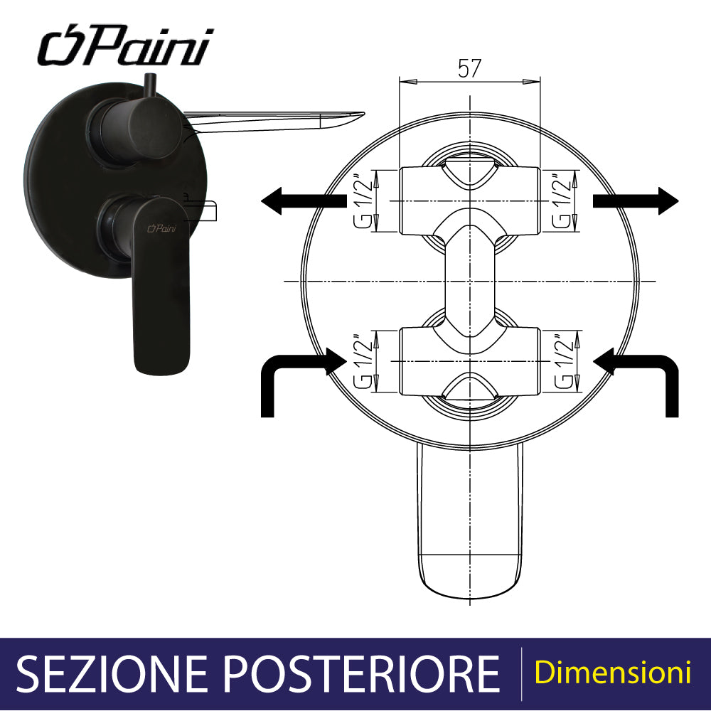 Miscelatore doccia incasso con deviatore Nove nero opaco — Paini