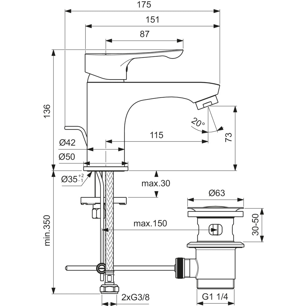 Miscelatore lavabo alpha cromo + piletta 1"/4 — Ideal Standard