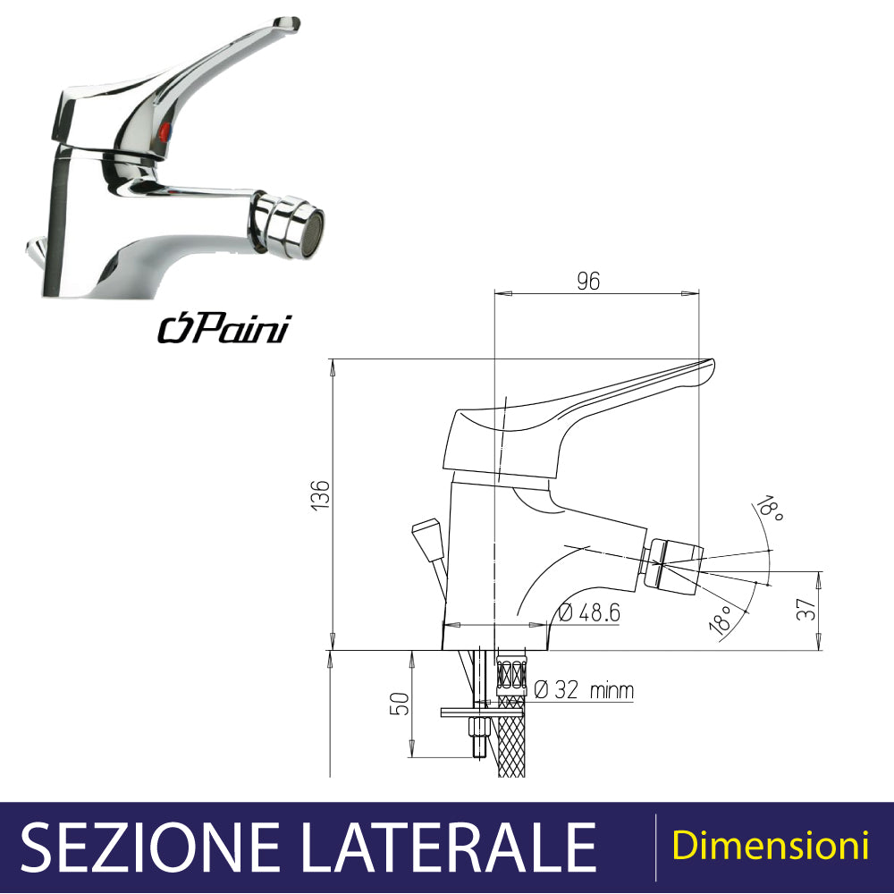 Miscelatore bidet Pilot cromo + piletta 1"1/4 — Paini