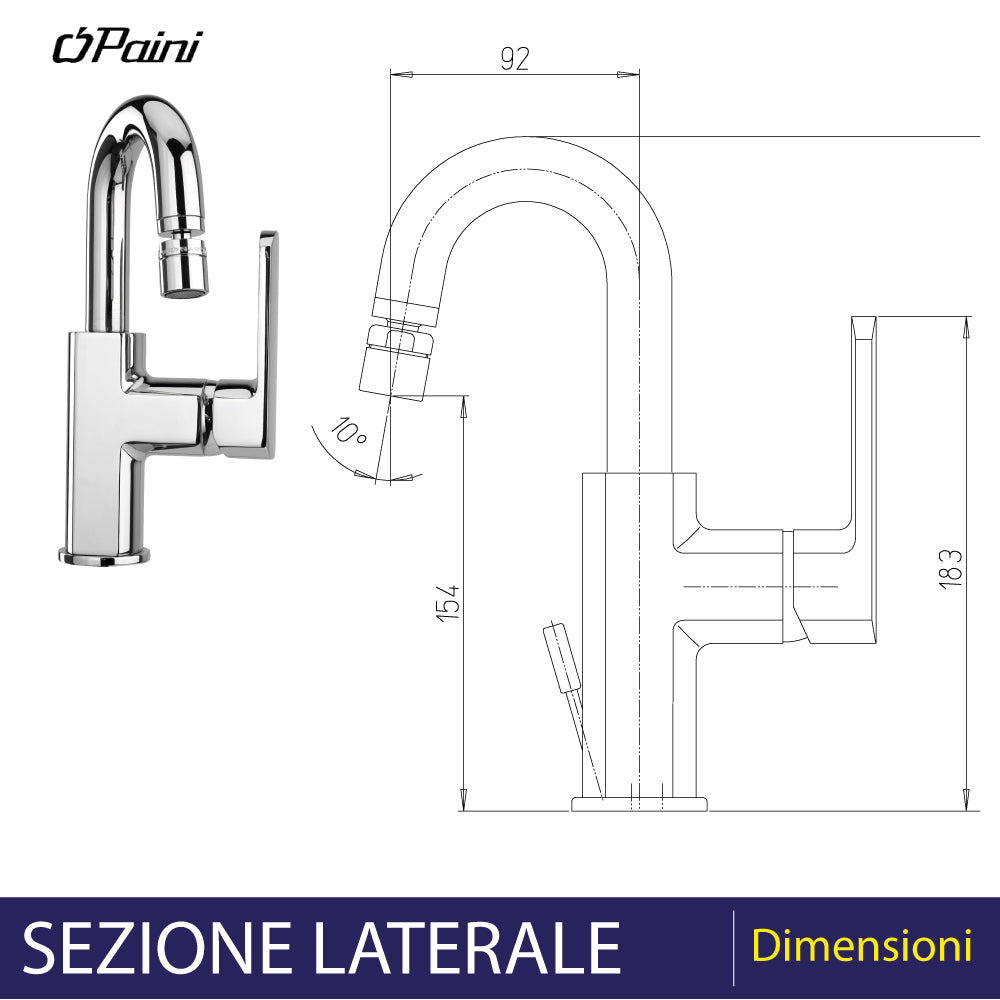 Miscelatore bidet con bocca orientabile Stile cromo + piletta 1"1/4 — Paini