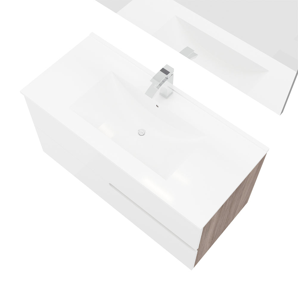 Composizione mobile da bagno Eva100 rovere Fumo/ bianco lucido — Savini Due