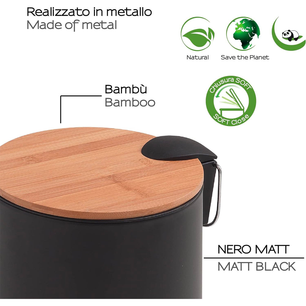 Cestino portarifiuti bamboo 5" nero opaco 5 lt — GEDY