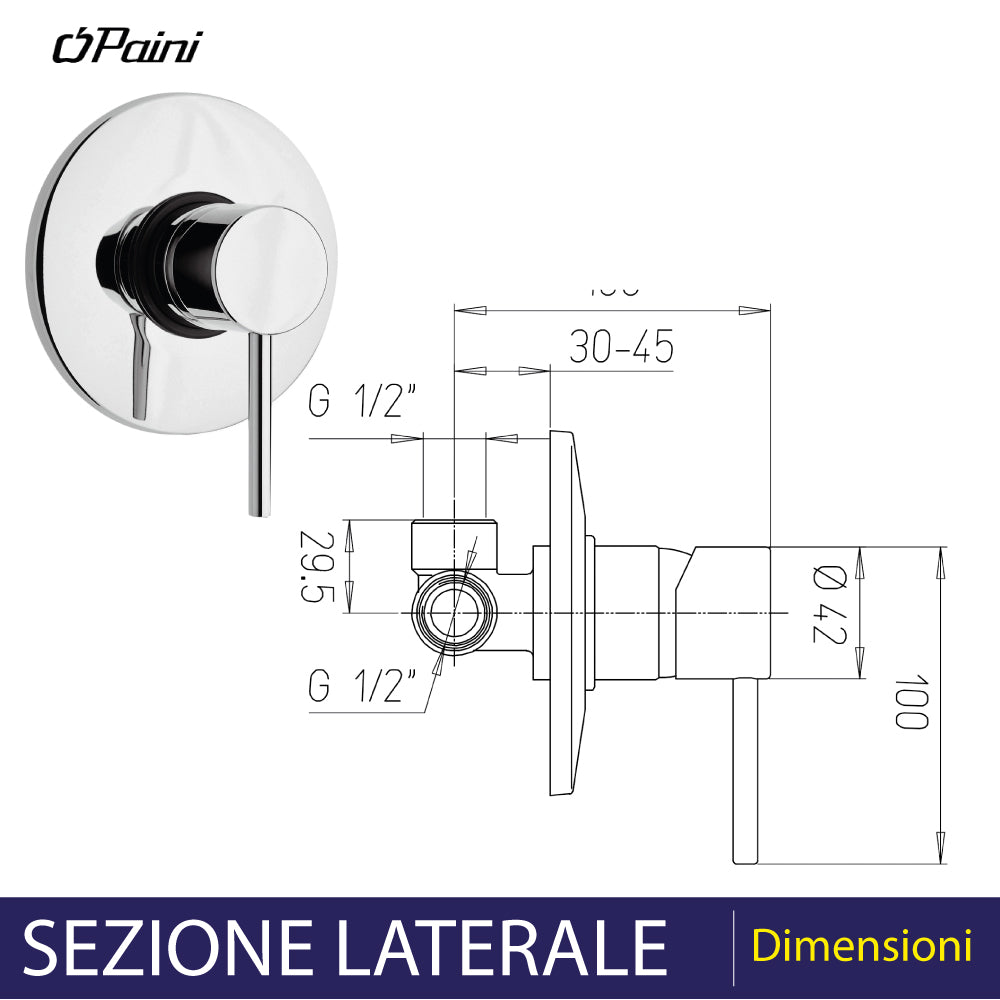 Miscelatore doccia incasso new DISCO" cromo — Paini
