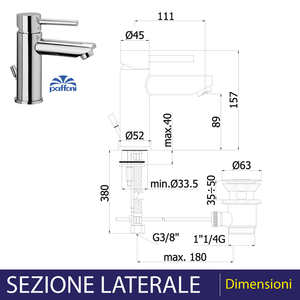 Miscelatore lavabo Stick cromo + piletta 1"1/4 — Paffoni