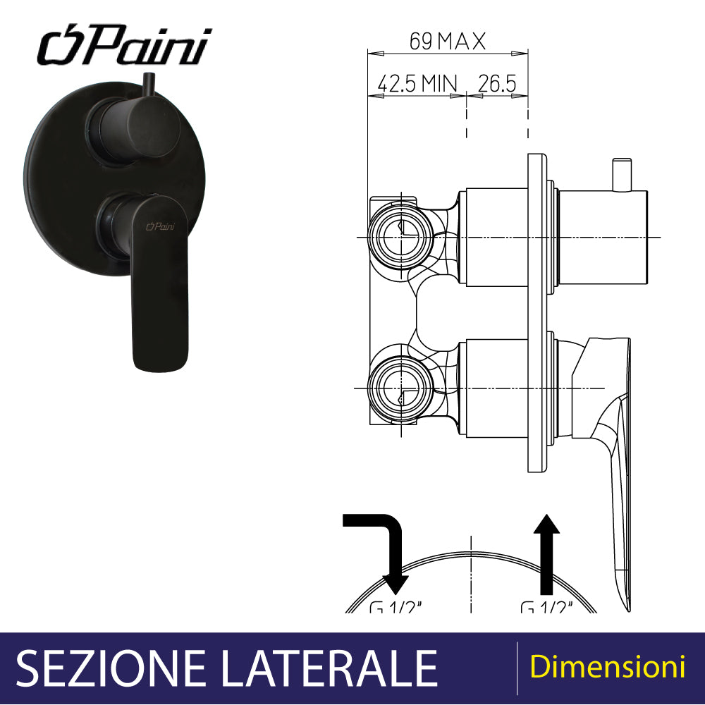 Miscelatore doccia incasso con deviatore Nove nero opaco — Paini