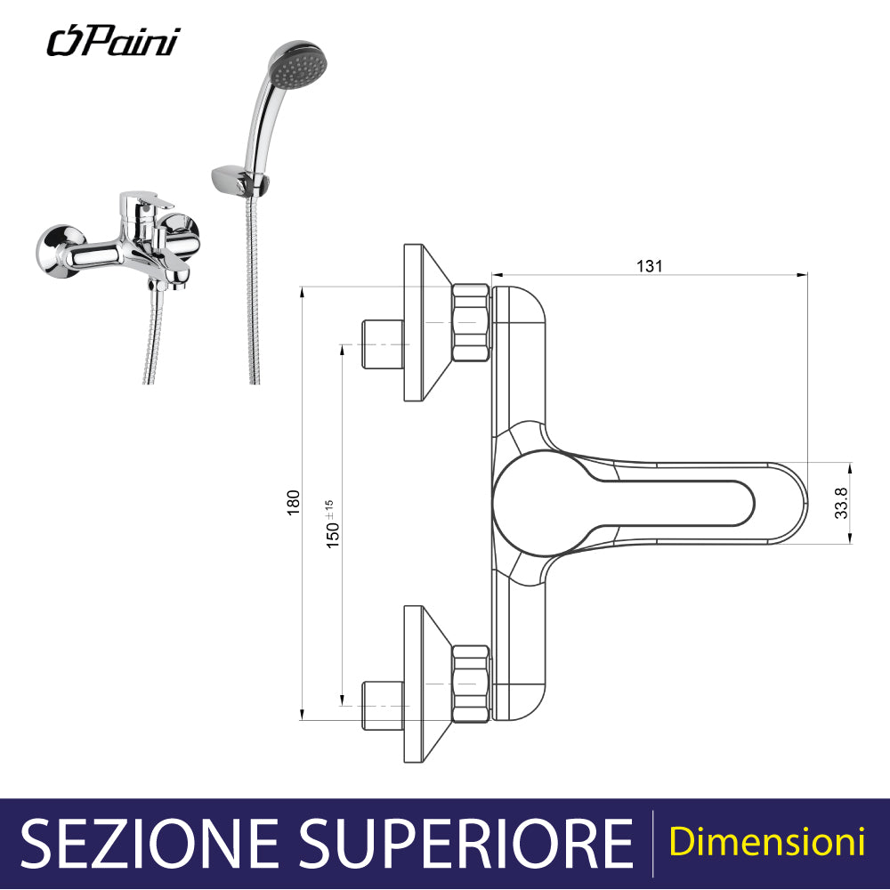 Miscelatore vasca esterno P3 cromo + set doccia — Paini